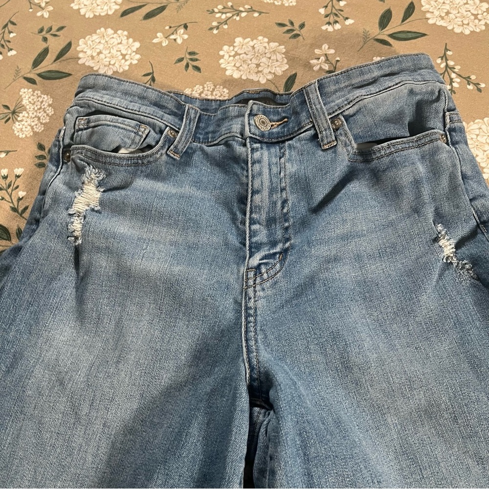 Uniqlo Blue Raw Hem Jeans 26 Straight Leg Distressed Y2K Preppy Bohemian - Picture 2 of 10